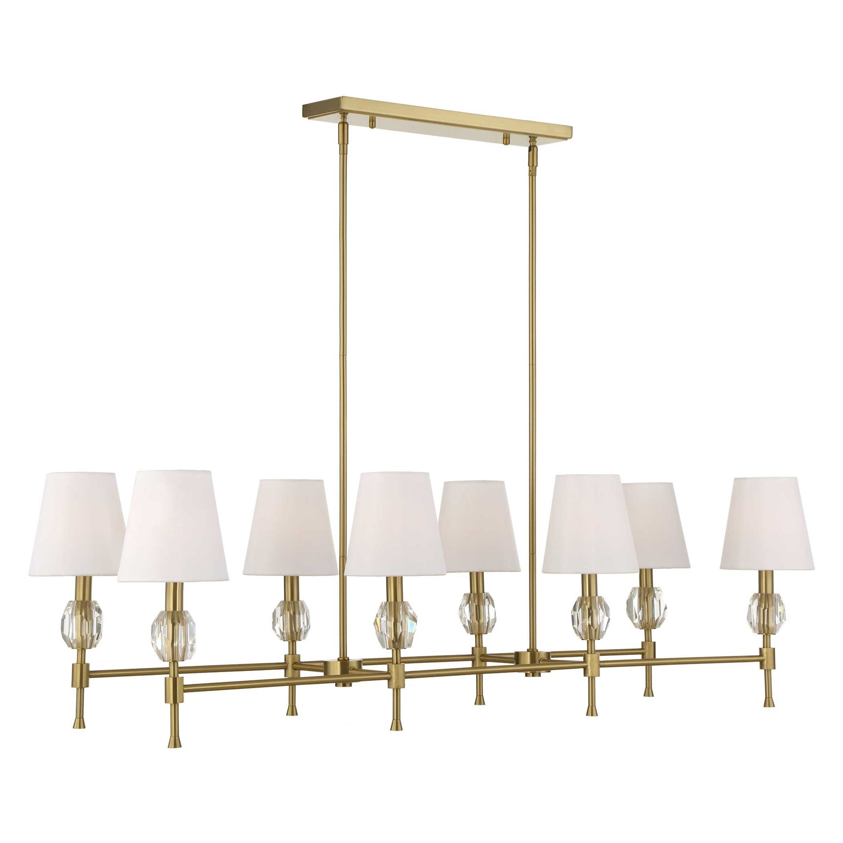 Arques Brass/White 8 Light Linear Chandelier