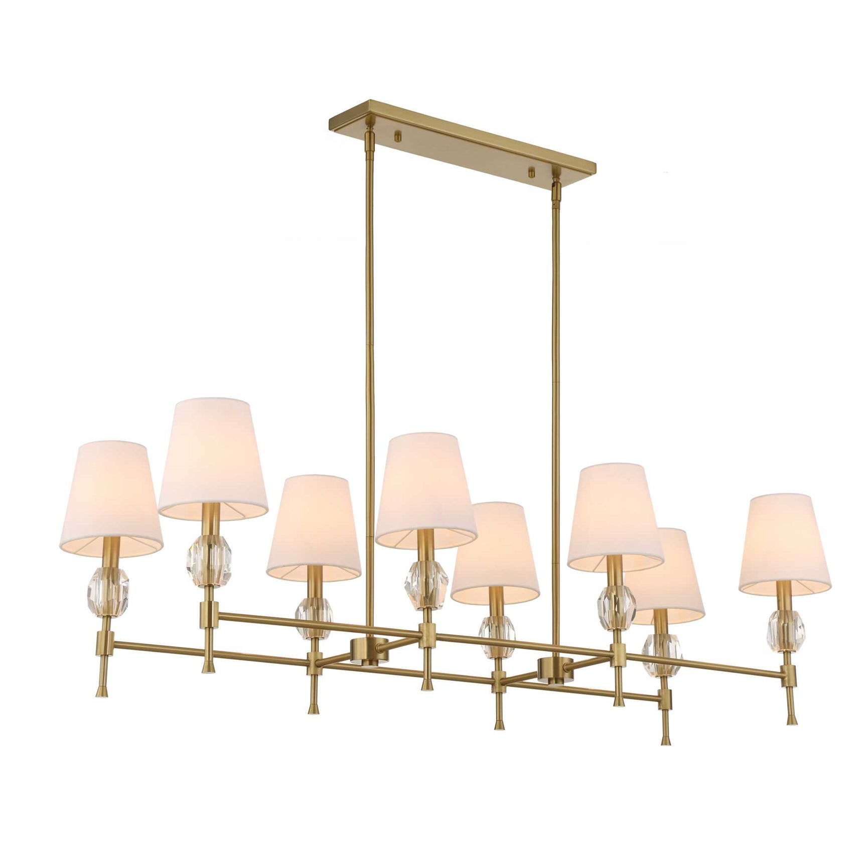 Arques Brass/White 8 Light Linear Chandelier