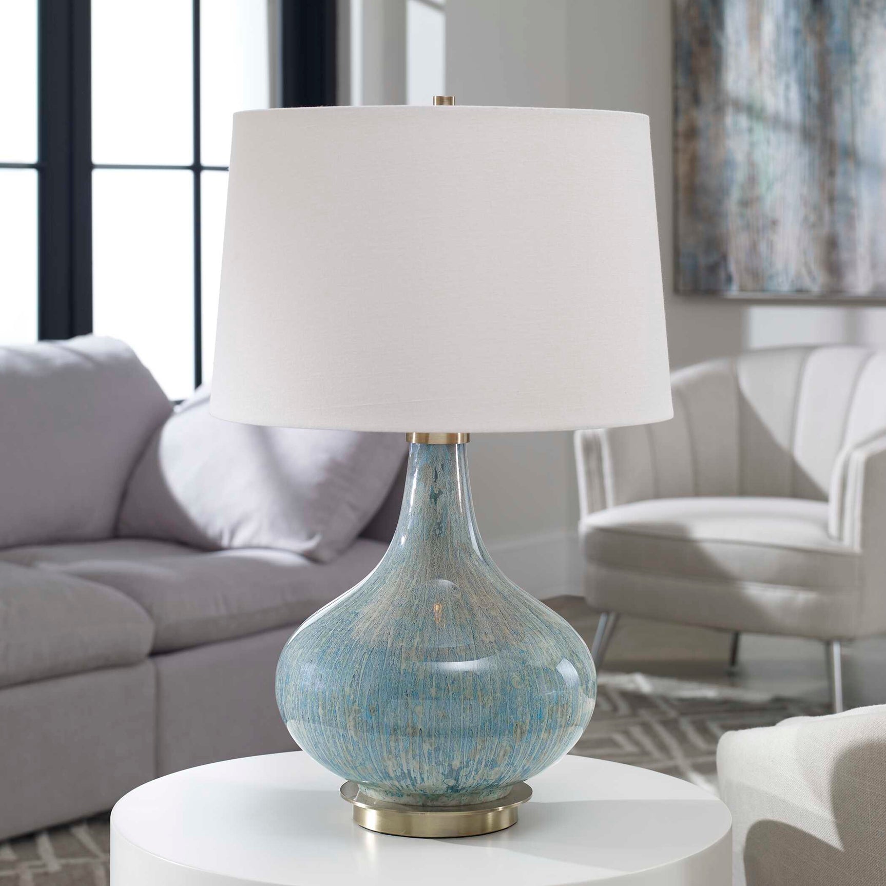 Celinda Blue/Gray Glass Lamp