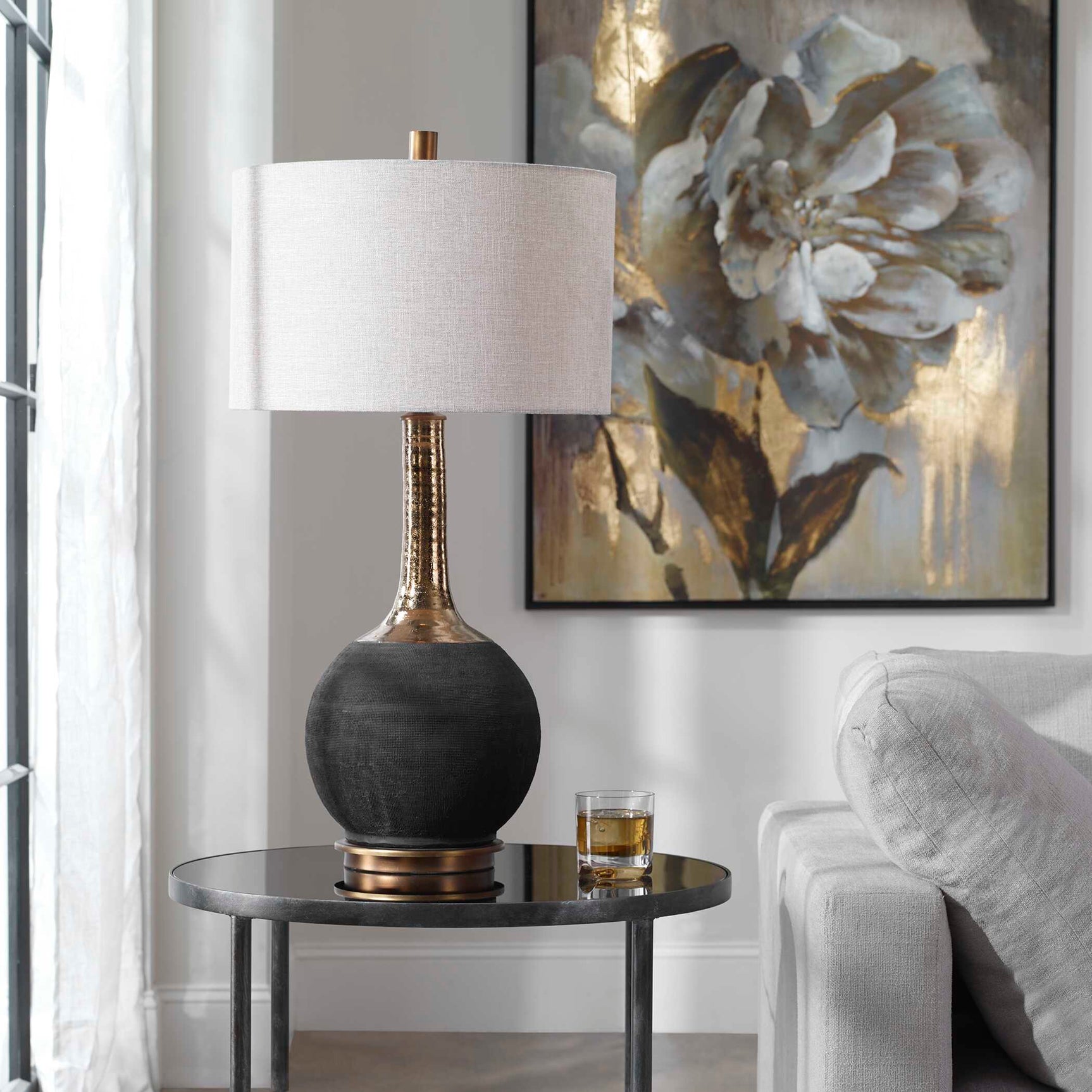 Arnav Multicolor Textured Black Lamp