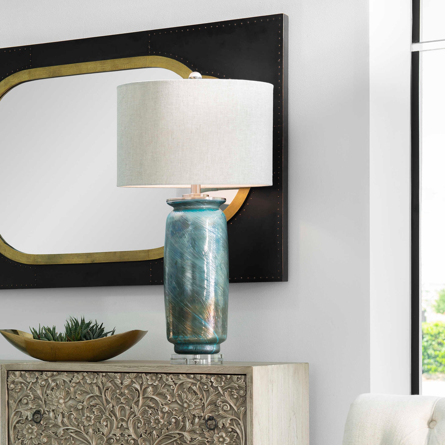 Olesya Bronze Swirl Glass Table Lamp