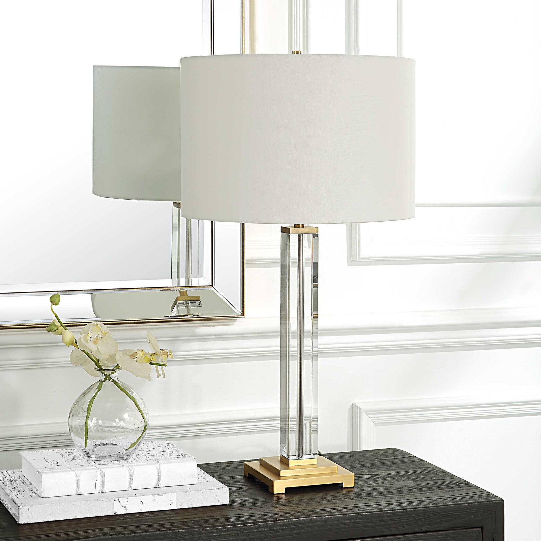 Crystal Column Brass Table Lamp