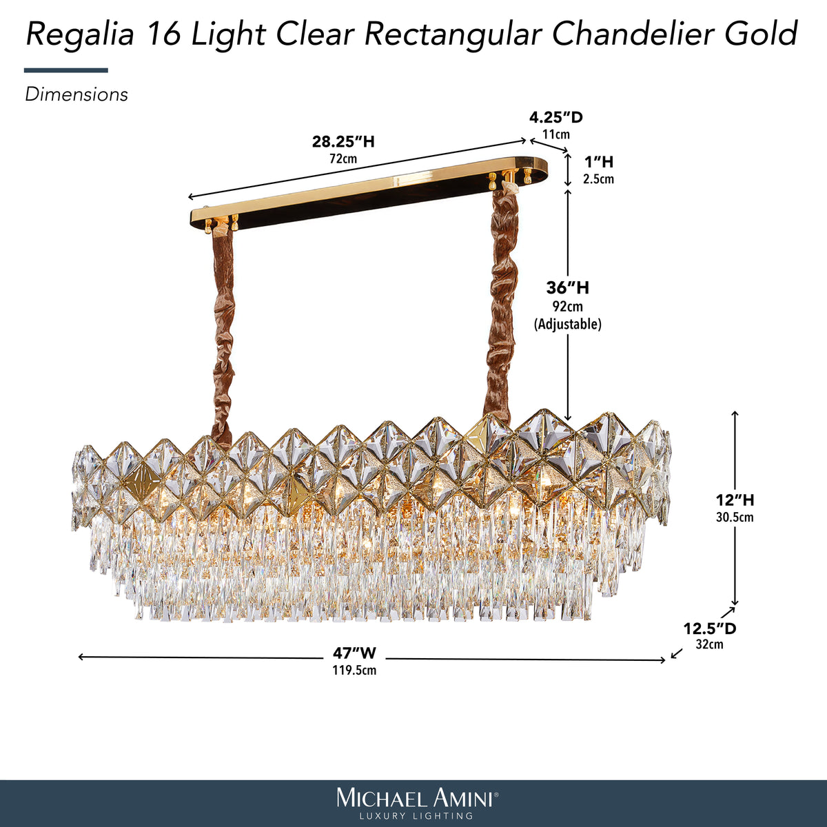 Regalia Gold 16-Light Rectangular Crystal Chandelier