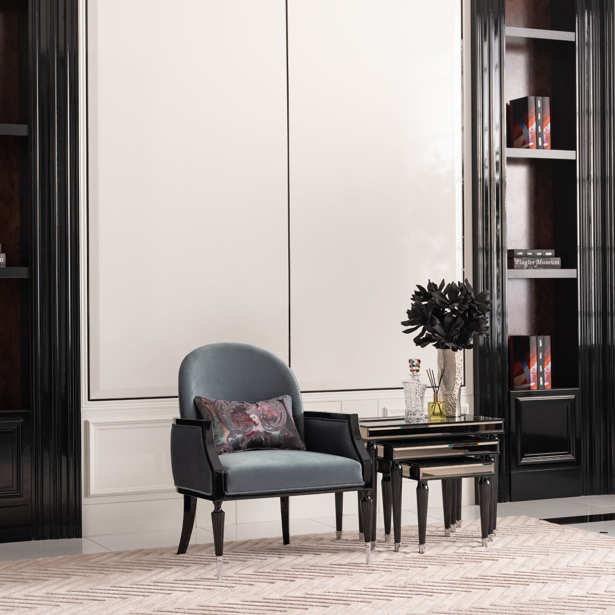 La Francaise Black Ice/Azure Accent Chair - Ornate Home