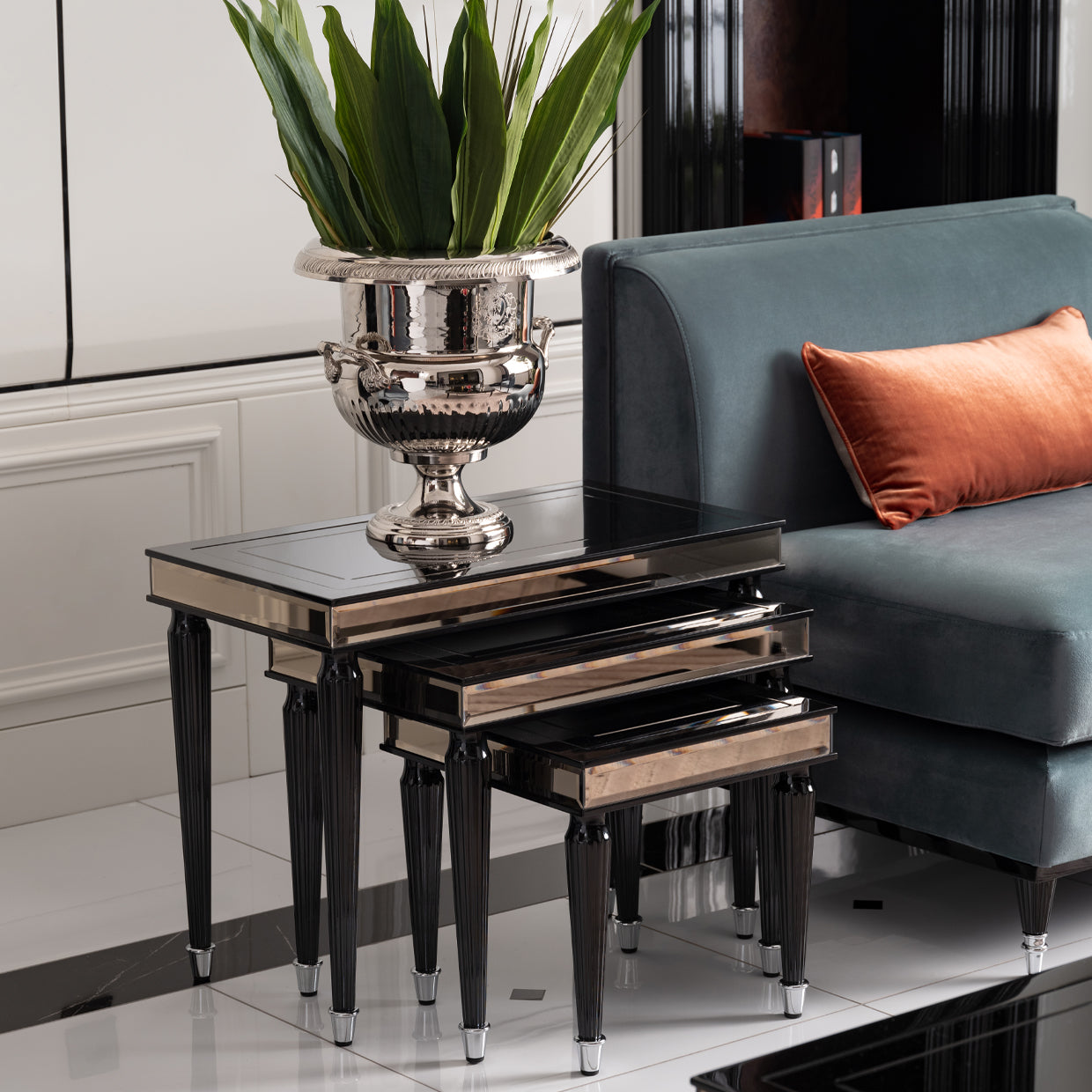 La Francaise Black Ice Nesting Tables (Set of 3) - Ornate Home