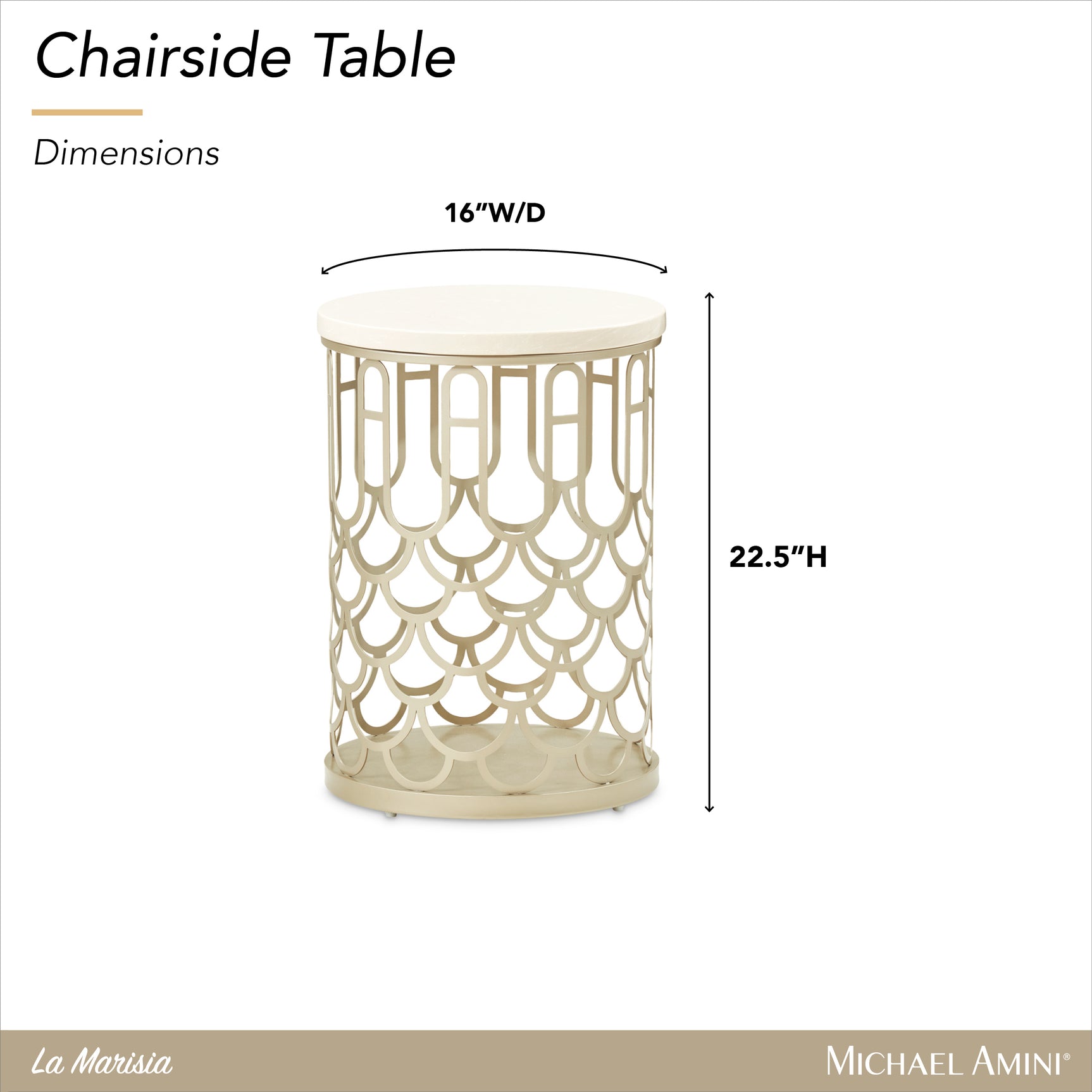 La Marisia Champagne Gold Marble Chairside Table - Ornate Home