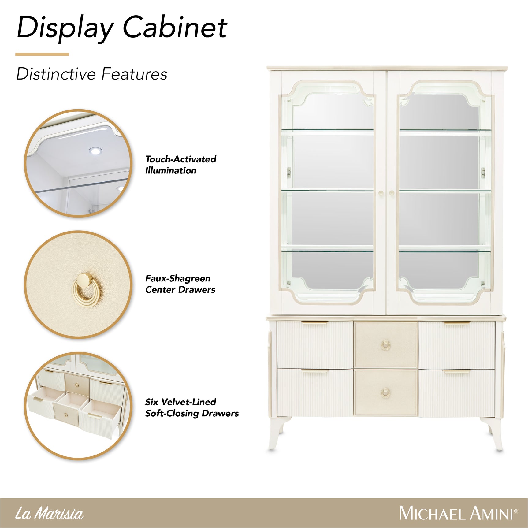 La Marisia Creamy Pearl Display Cabinet - Ornate Home