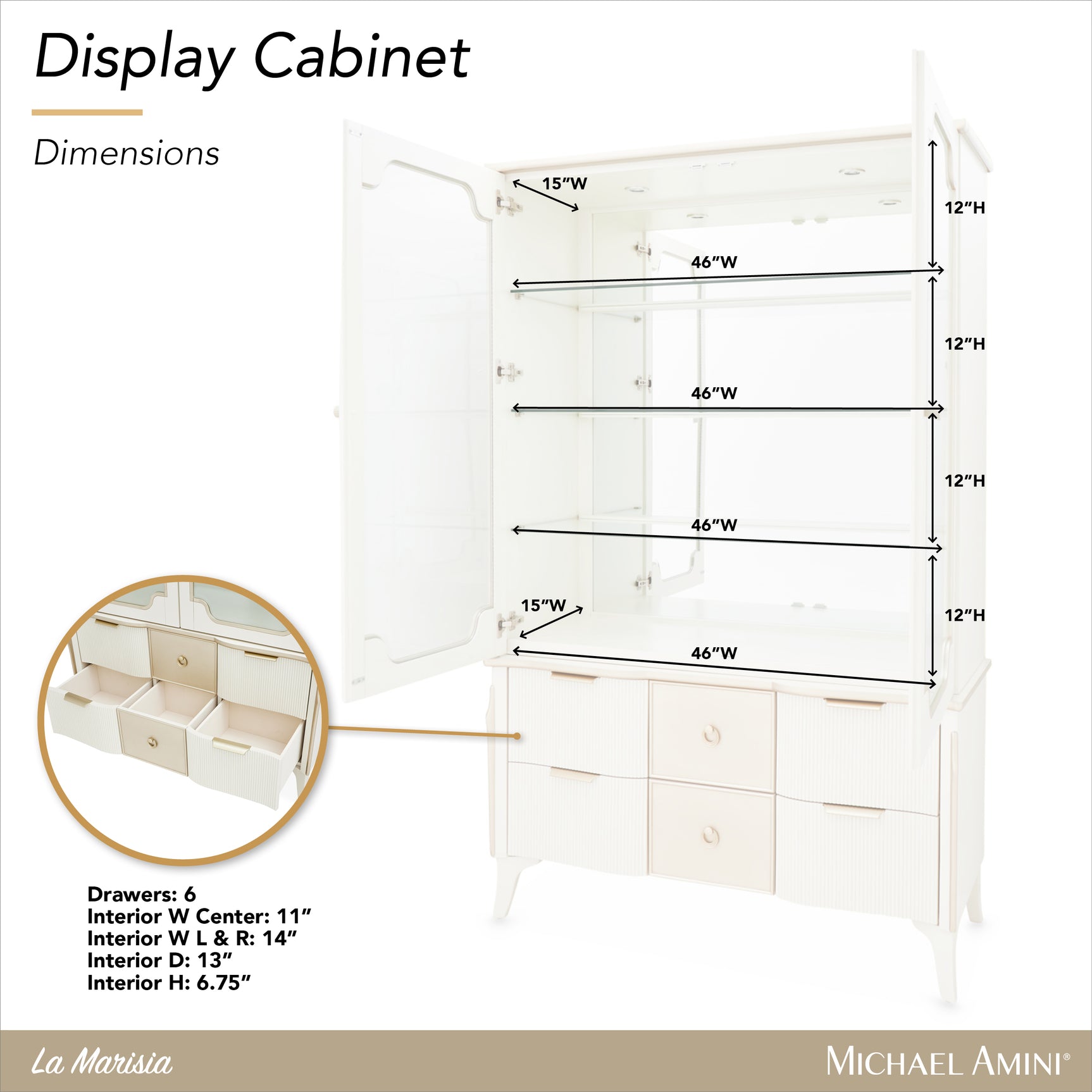 La Marisia Creamy Pearl Display Cabinet - Ornate Home