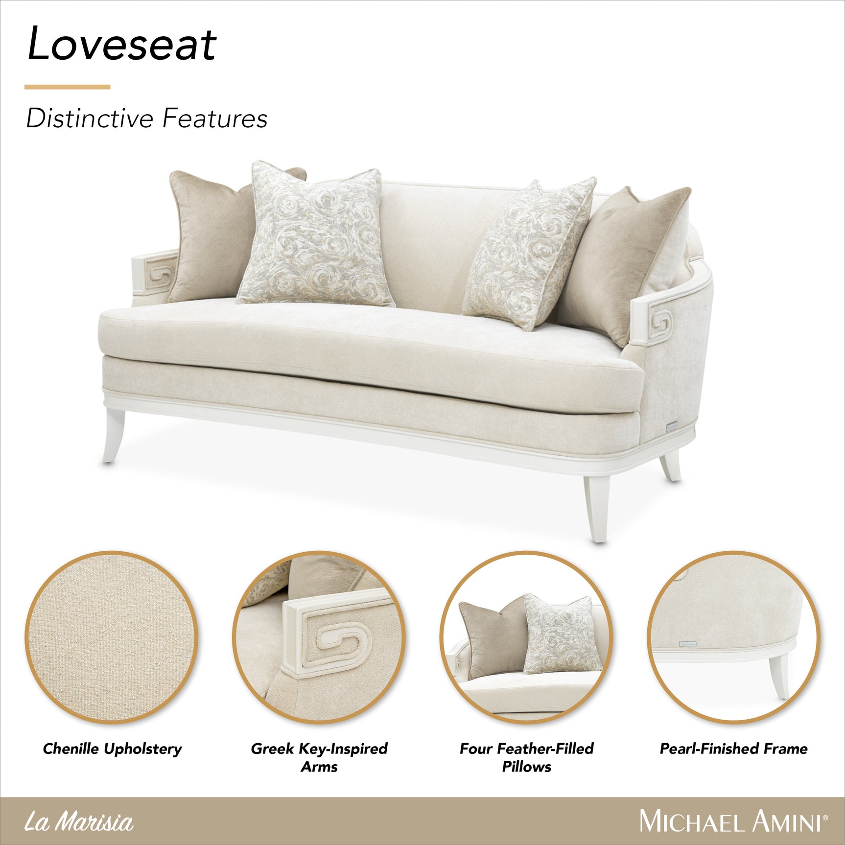 La Marisia Creamy Pearl/Tranquil Chenille Loveseat - Ornate Home