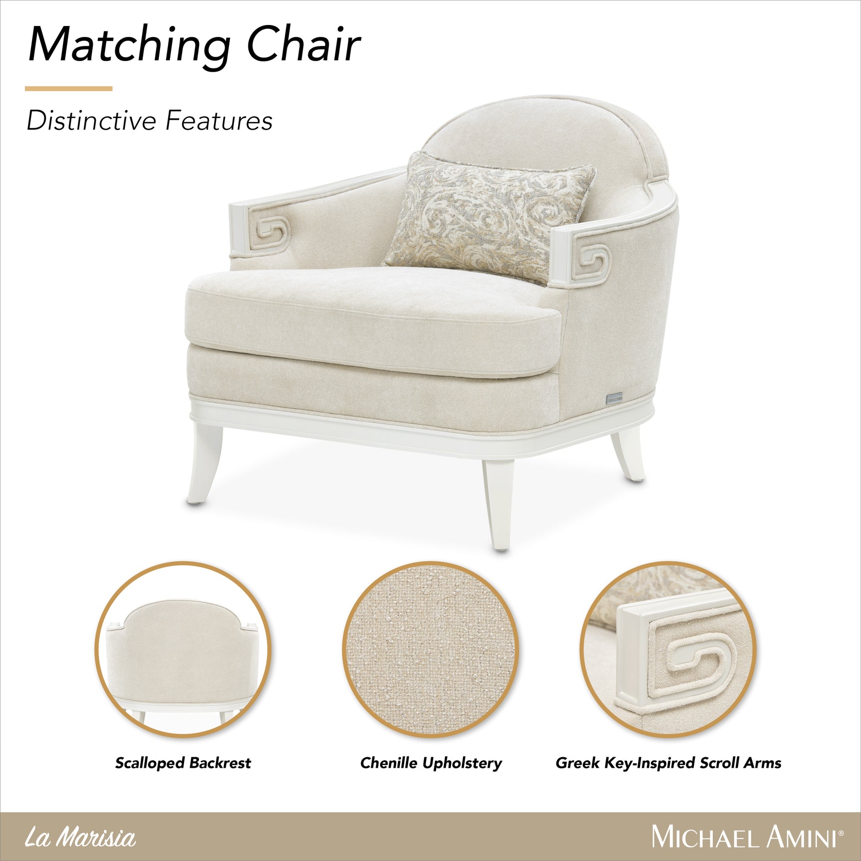La Marisia Creamy Pearl/Tranquil Chenille Matching Chair - Ornate Home