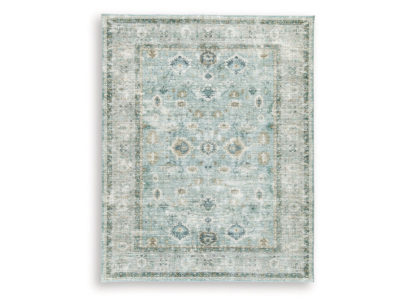 Ladstoney Teal/Beige/Ochre Memory Foam Large Rug - Ornate Home