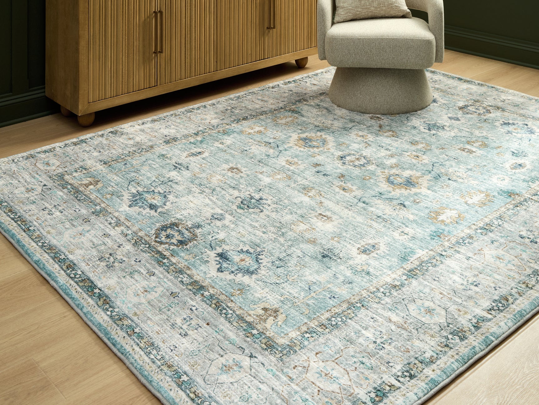 Ladstoney Teal/Beige/Ochre Memory Foam Large Rug - Ornate Home