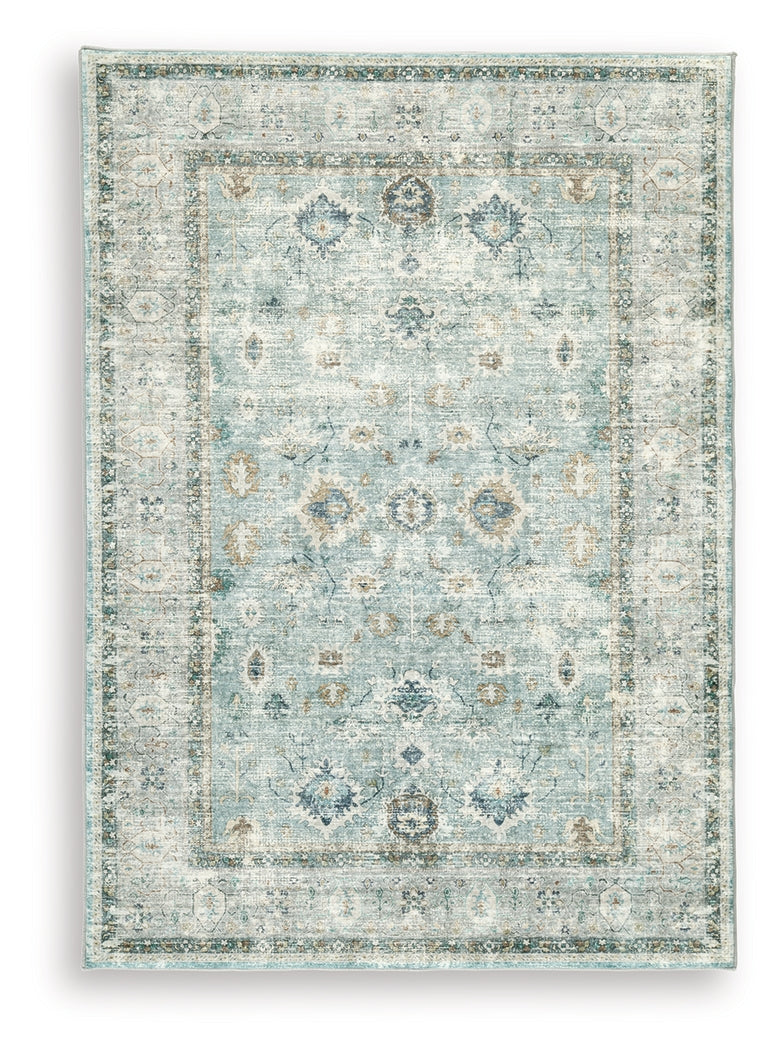 Ladstoney Teal/Beige/Ochre Memory Foam Medium Rug - Ornate Home