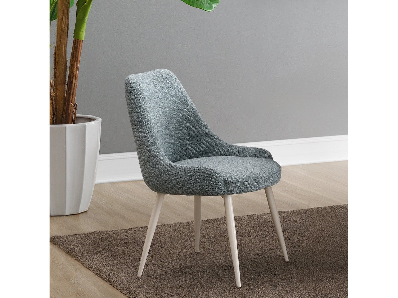 Laela Light Blue Boucle & White Side Chair (Set of 2) - Ornate Home