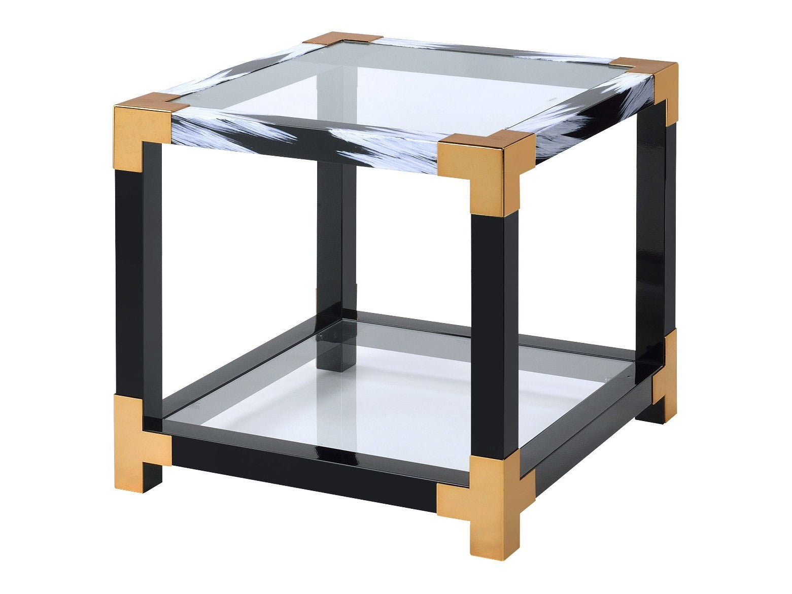 Lafty White Brushed & Clear Glass End Table - Ornate Home