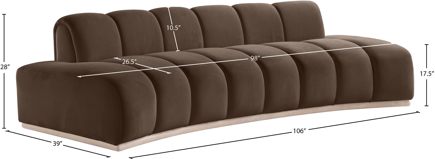 Laguna Brown/Natural 106" Velvet Upholstered Sofa - Ornate Home