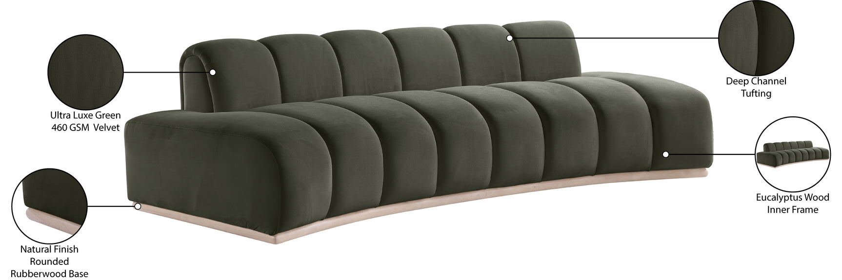 Laguna Green/Natural 106" Velvet Upholstered Sofa - Ornate Home
