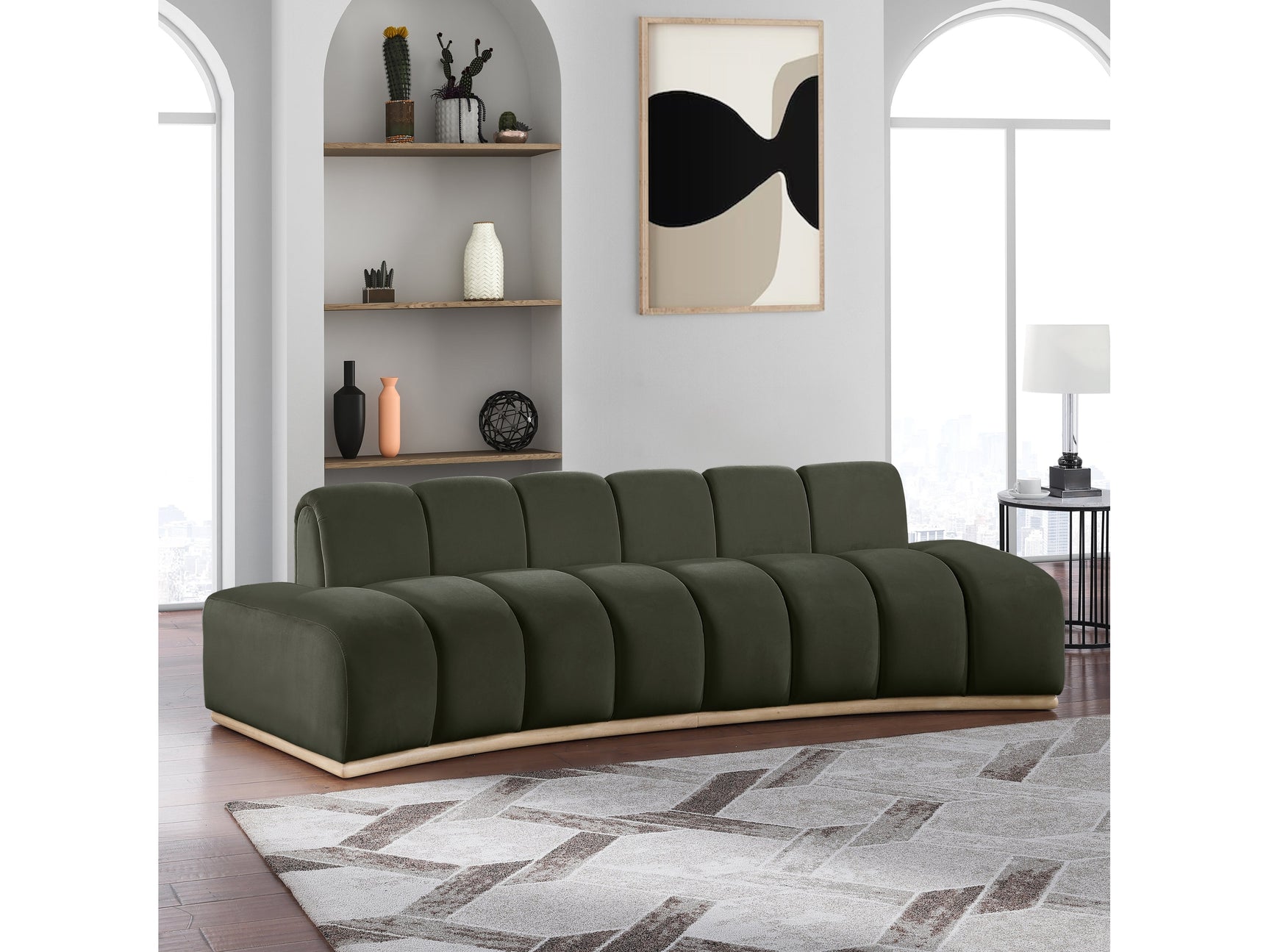 Laguna Green/Natural 106" Velvet Upholstered Sofa - Ornate Home