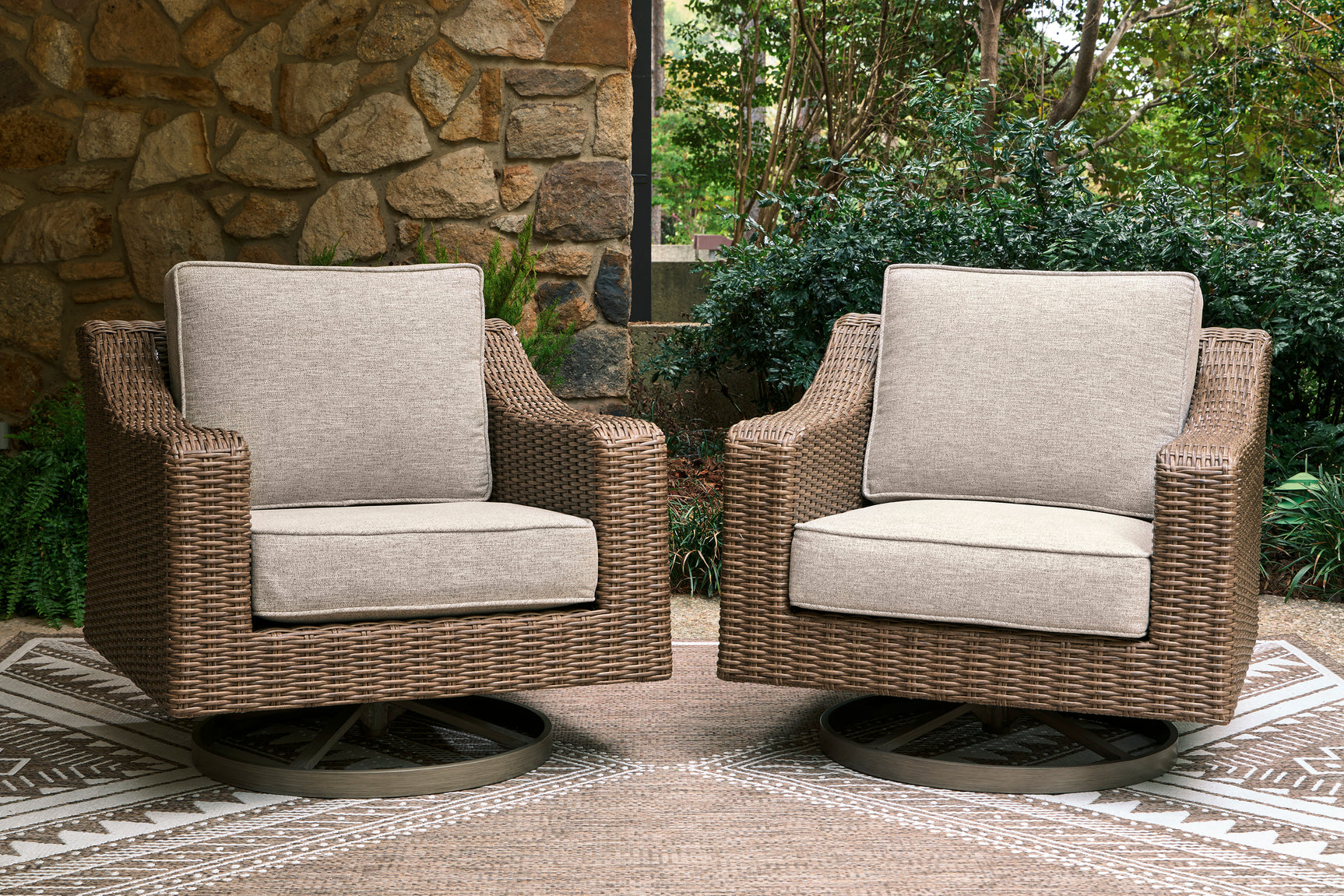 Laguna Heights Beige 3-Piece Outdoor Seating Set (Sofa & 2 Swivel Lounge) - Ornate Home