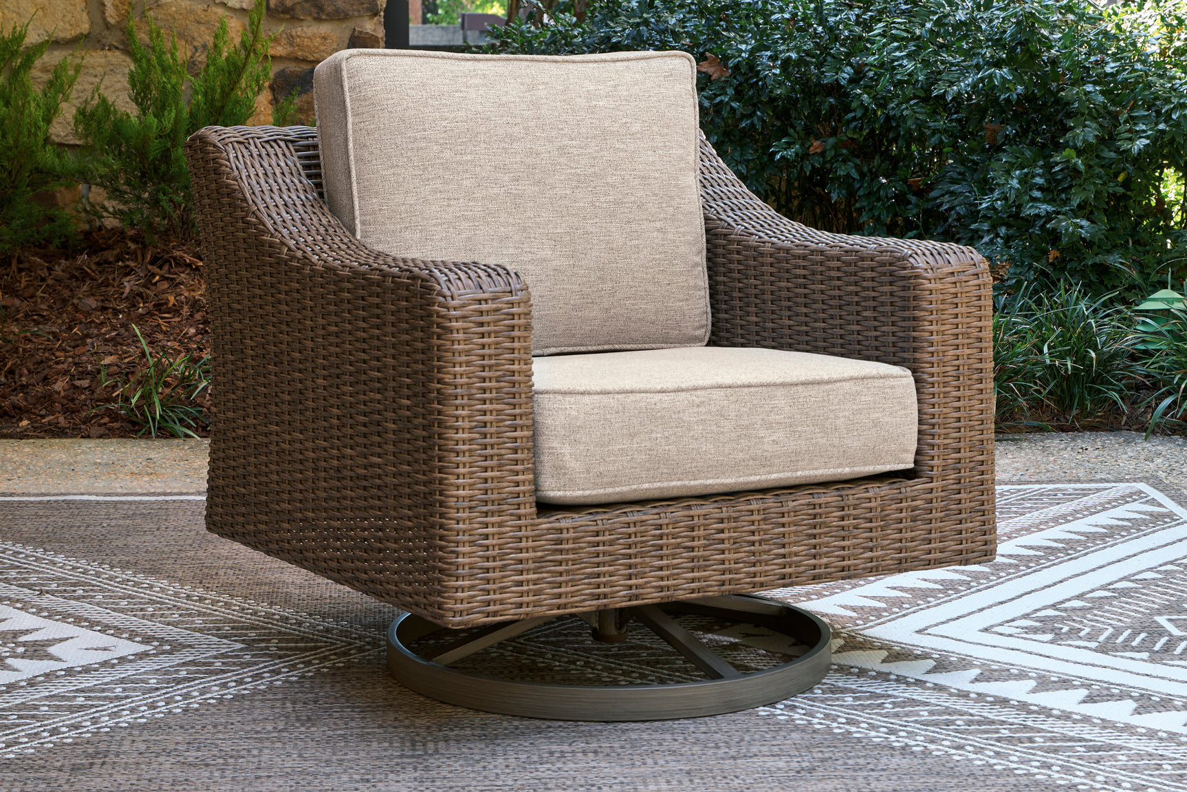 Laguna Heights Beige 3-Piece Outdoor Seating Set (Sofa & 2 Swivel Lounge) - Ornate Home