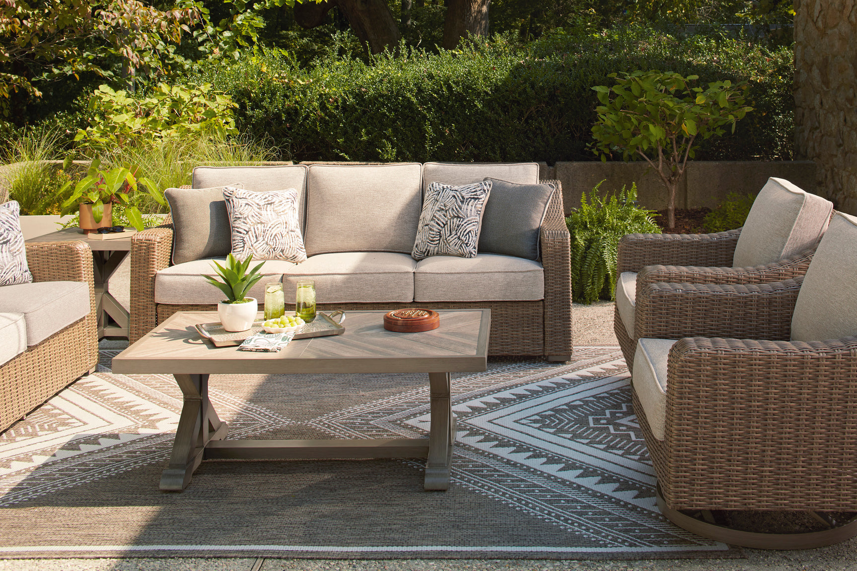 Laguna Heights Beige 3-Piece Outdoor Seating Set (Sofa, Loveeat & Recliner) - Ornate Home