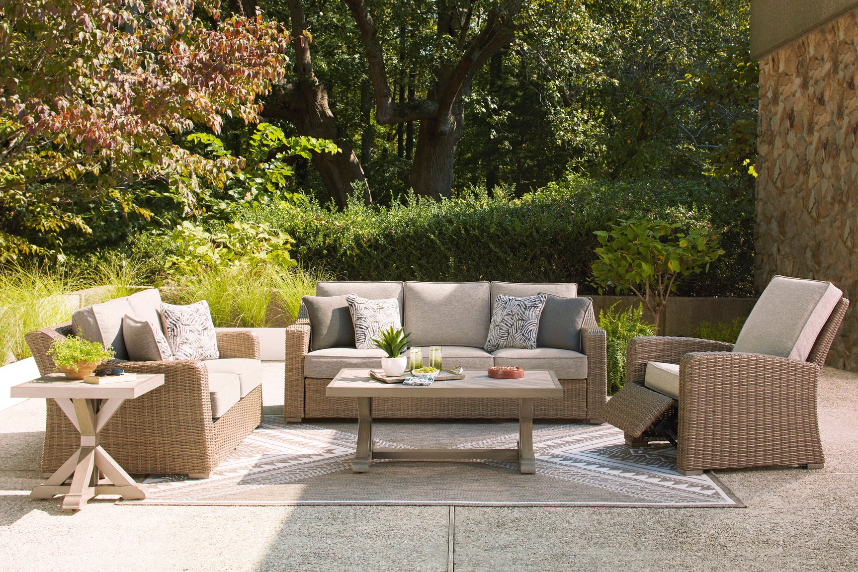 Laguna Heights Beige 3-Piece Outdoor Seating Set (Sofa, Loveeat & Recliner) - Ornate Home