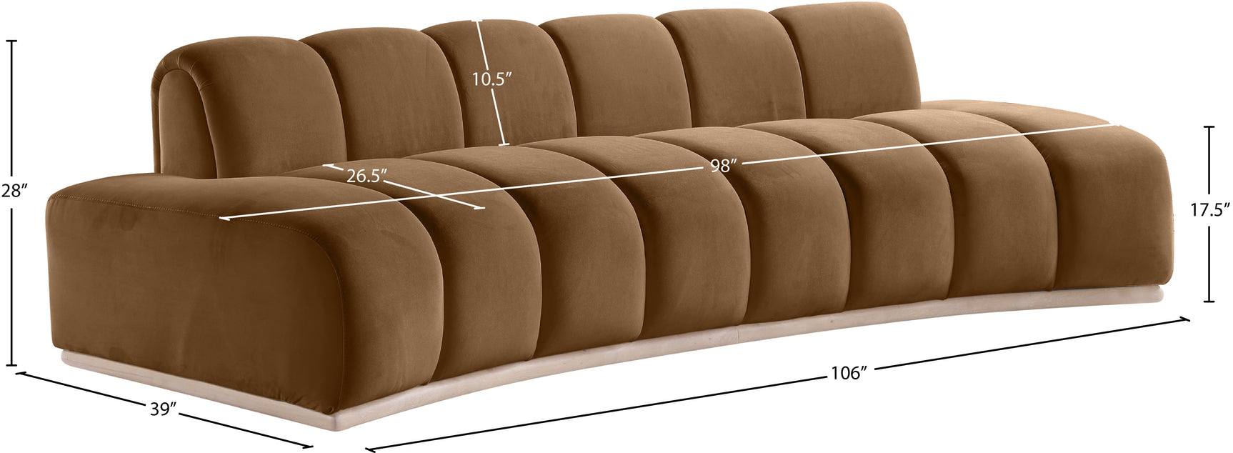 Laguna Saddle/Natural 106" Velvet Upholstered Sofa - Ornate Home