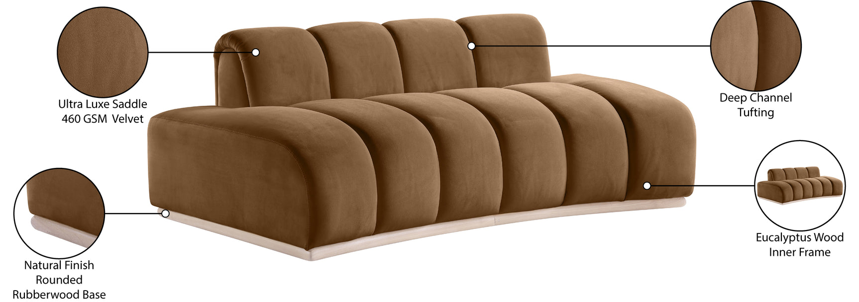 Laguna Saddle/Natural 78.5" Velvet Upholstered Loveseat - Ornate Home