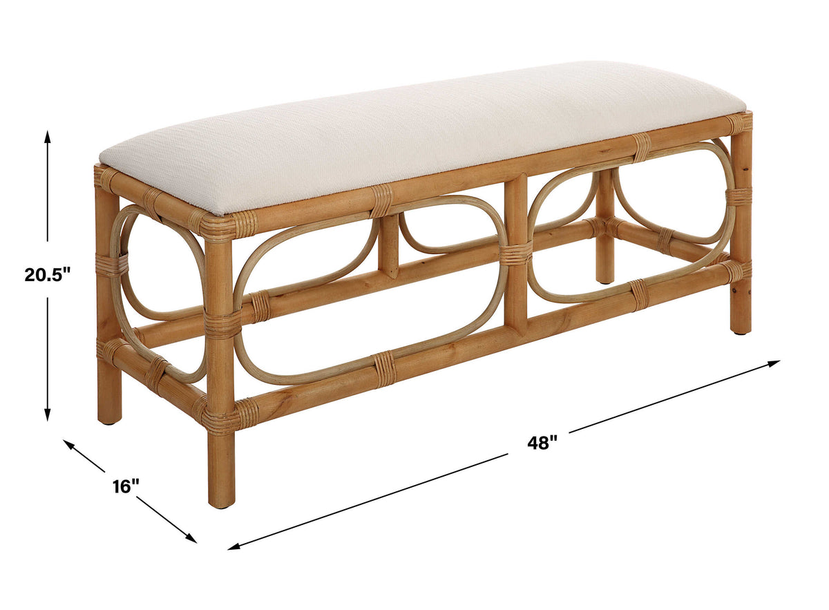 Laguna White Fabric Rattan Bench - Ornate Home