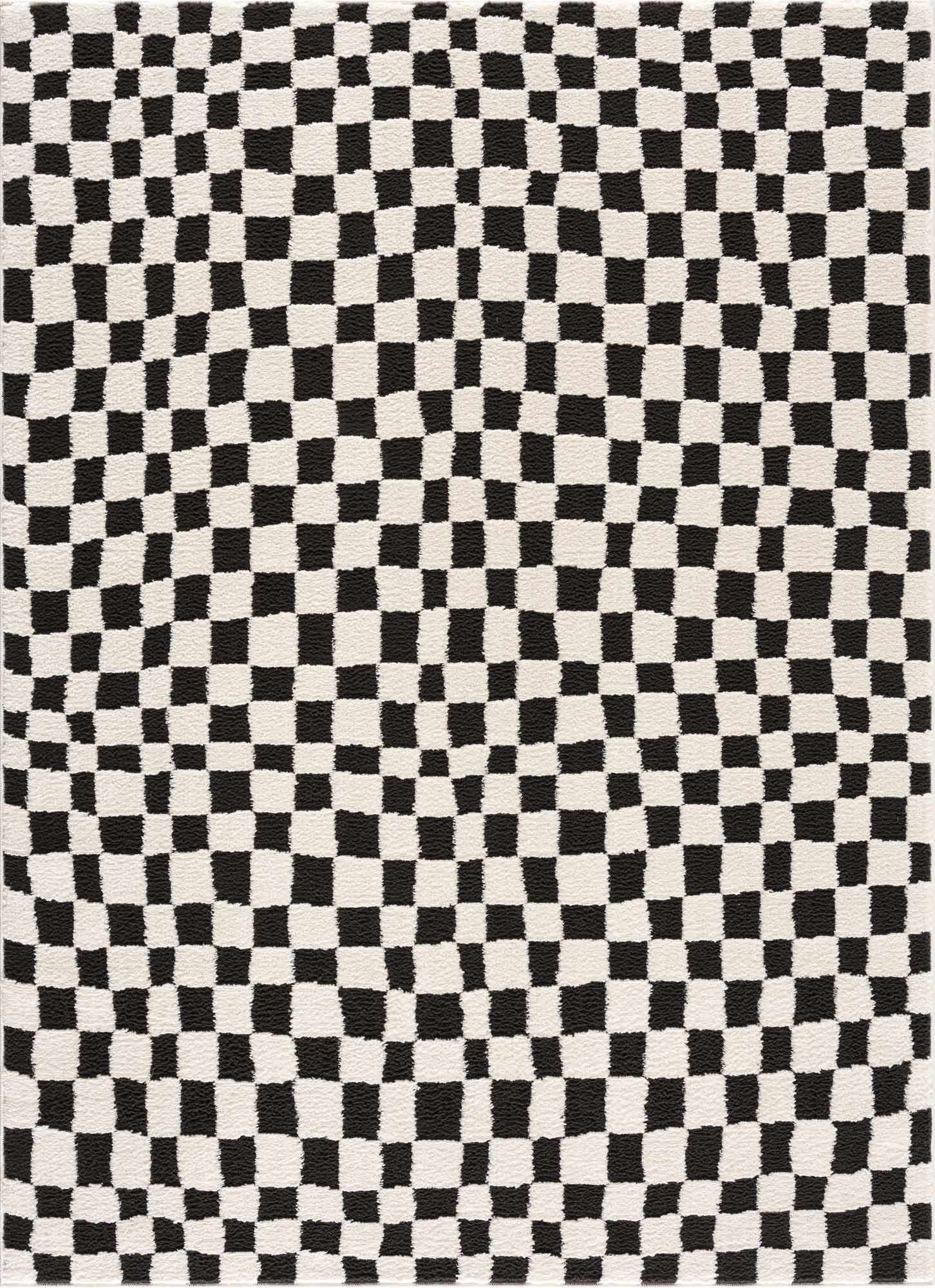 Lajos Black & White Checkered Plush Rug - Ornate Home