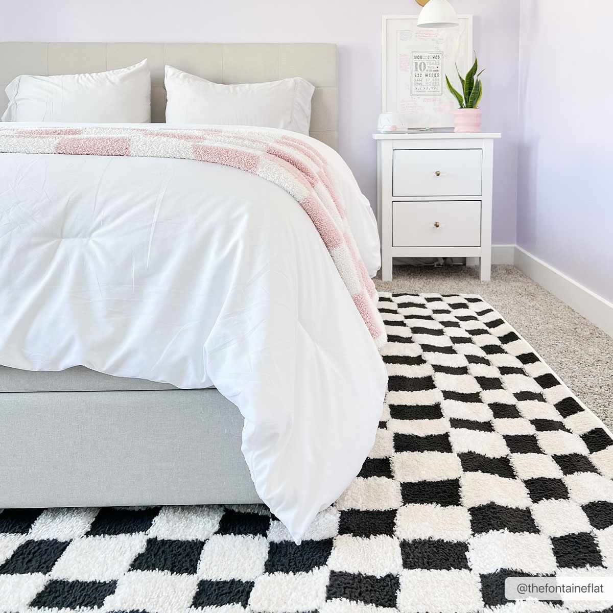 Lajos Black & White Checkered Plush Rug - Ornate Home