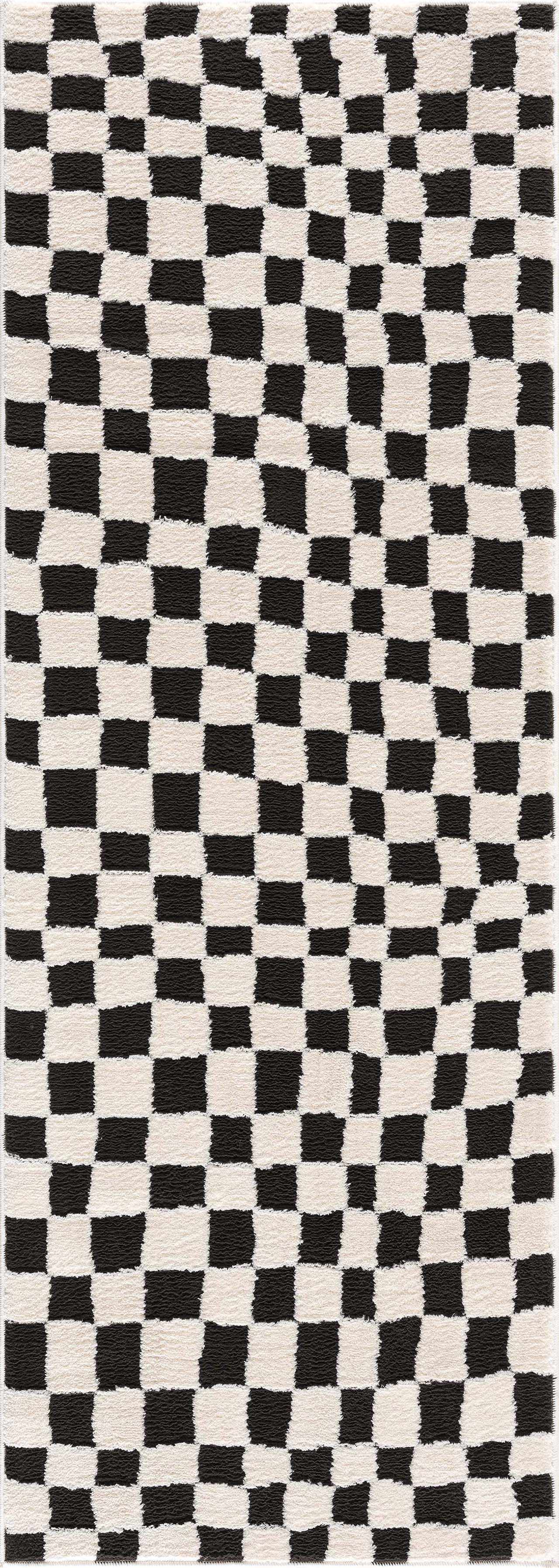 Lajos Black & White Checkered Plush Rug - Ornate Home