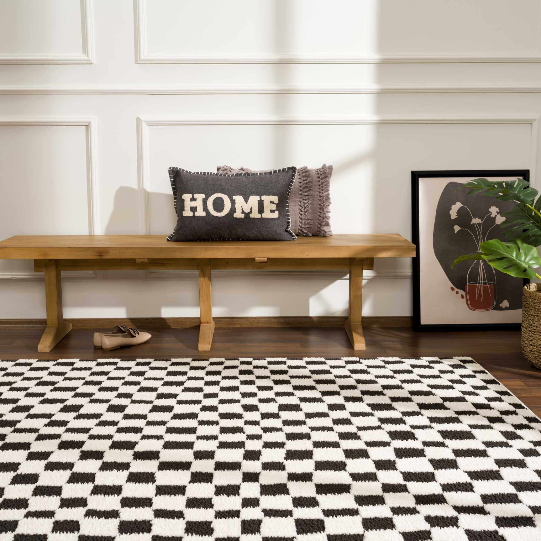 Lajos Black & White Checkered Plush Rug - Ornate Home