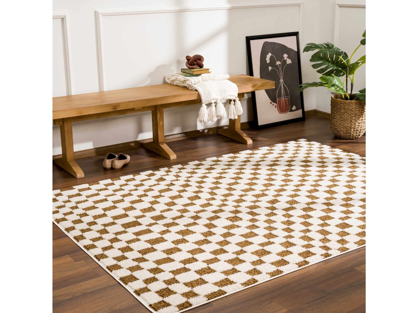 Lajos Brown Checkered Area Rug - Ornate Home