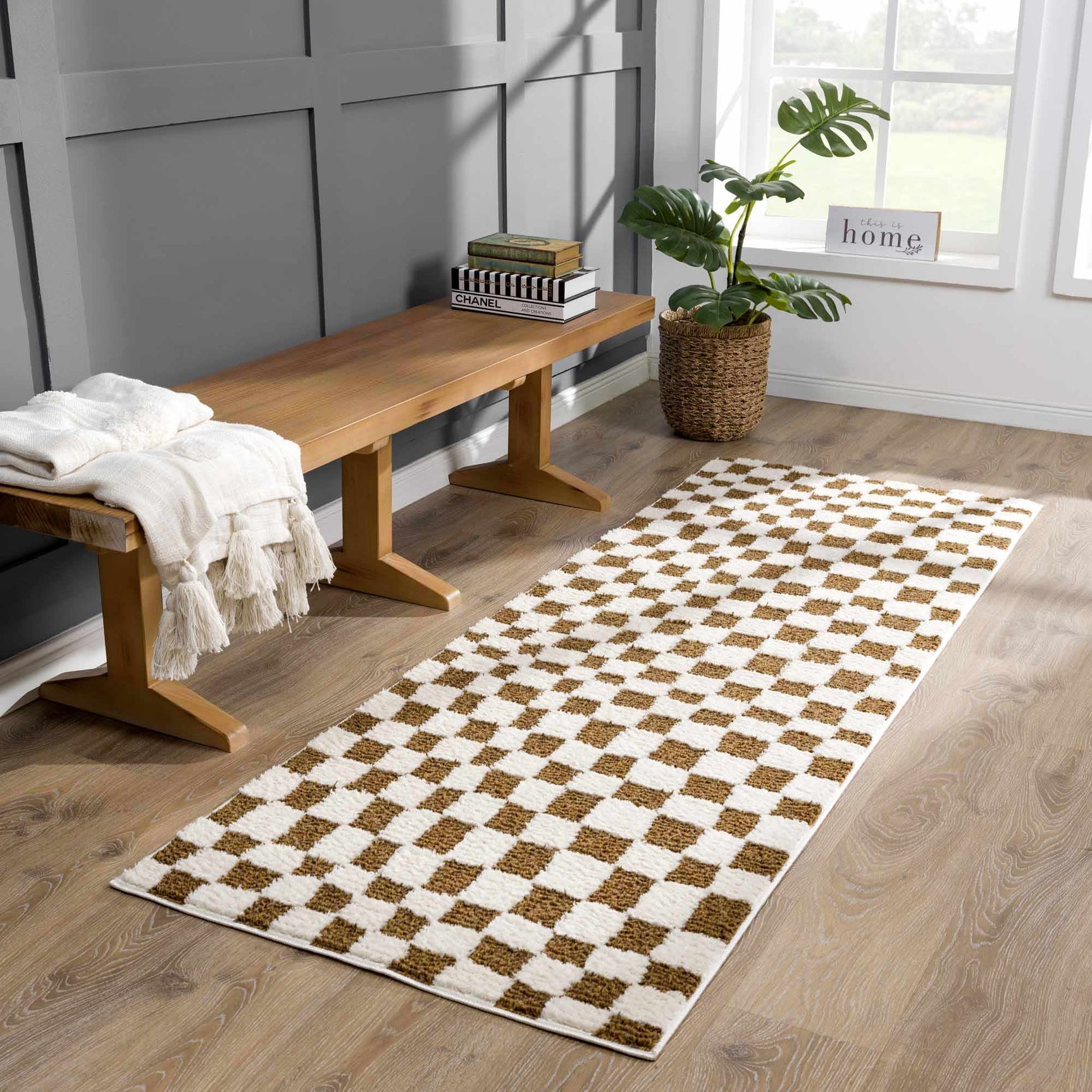 Lajos Brown Checkered Shag Rug - Clearance - Ornate Home