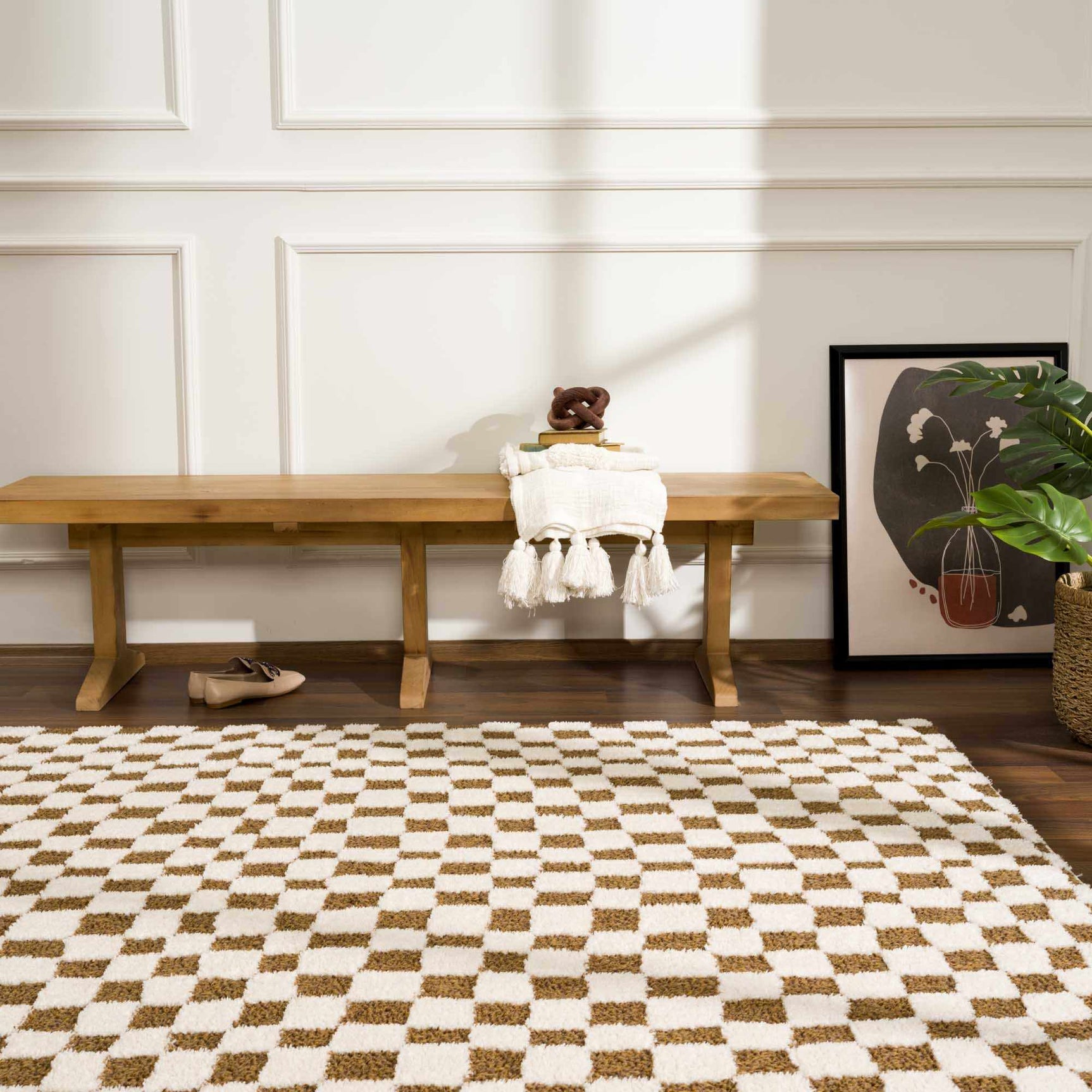Lajos Brown Checkered Shag Rug - Clearance - Ornate Home