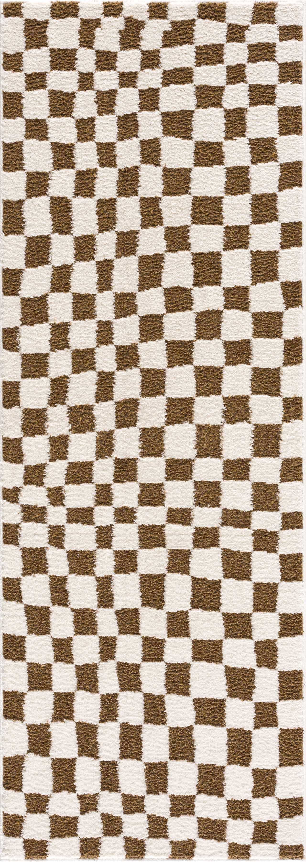 Lajos Brown Checkered Shag Rug - Clearance - Ornate Home