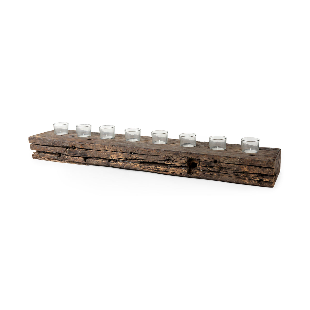 Lakara Brown Reclaimed Wood Eight Tealight Table Candle Holder - Ornate Home