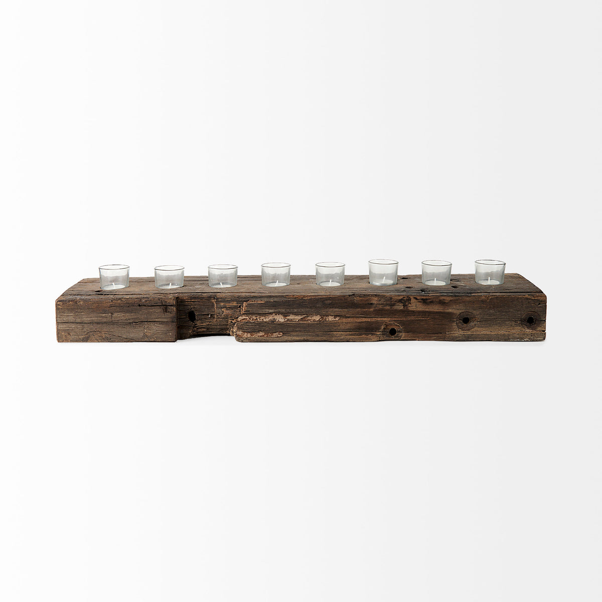 Lakara Brown Reclaimed Wood Eight Tealight Table Candle Holder - Ornate Home