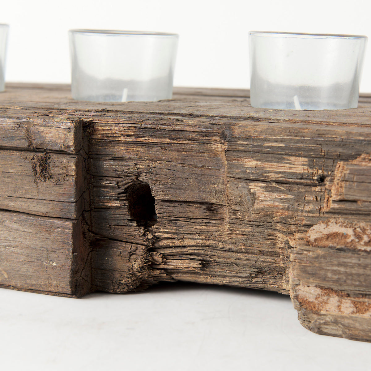 Lakara Brown Reclaimed Wood Eight Tealight Table Candle Holder - Ornate Home