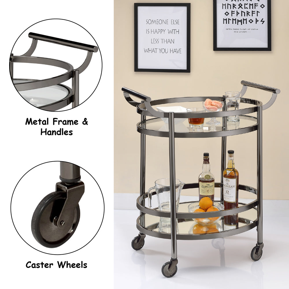 Lakelyn Black Nickel & Clear Glass Serving Cart - Ornate Home