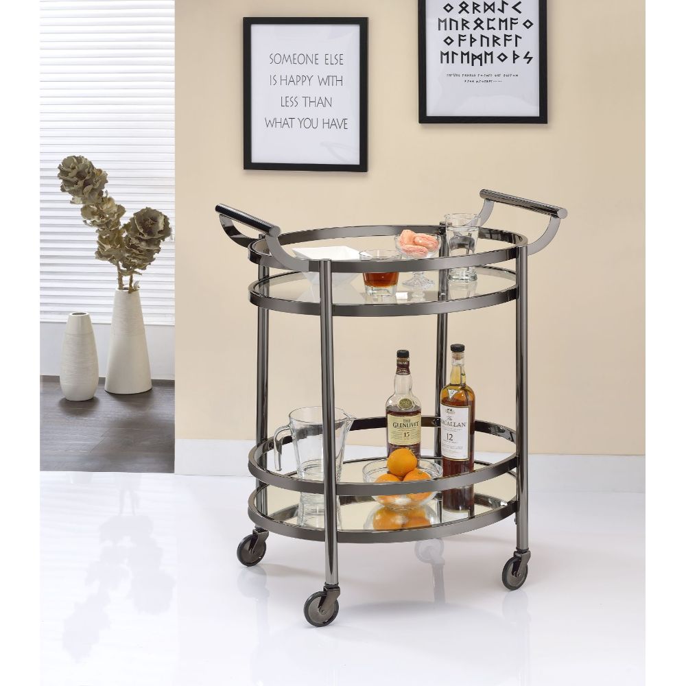 Lakelyn Black Nickel & Clear Glass Serving Cart - Ornate Home