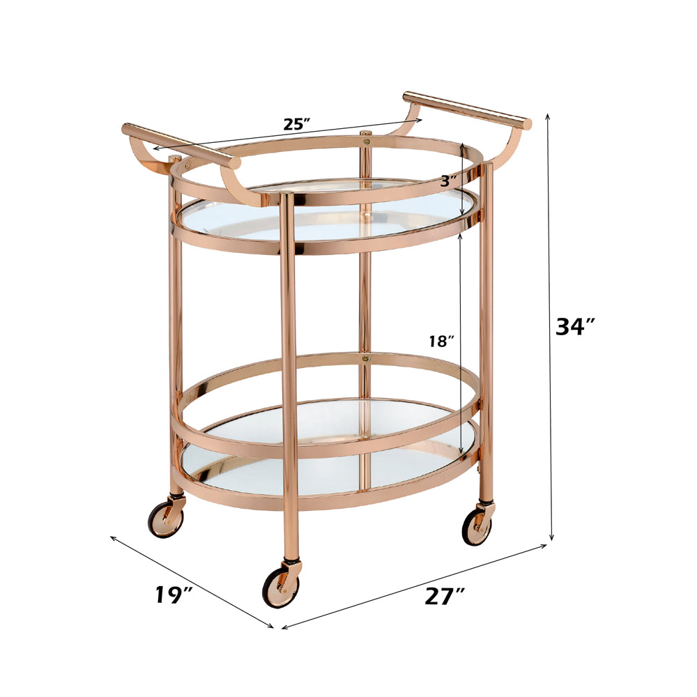 Lakelyn Rose Gold & Clear Glass Serving Cart - Ornate Home