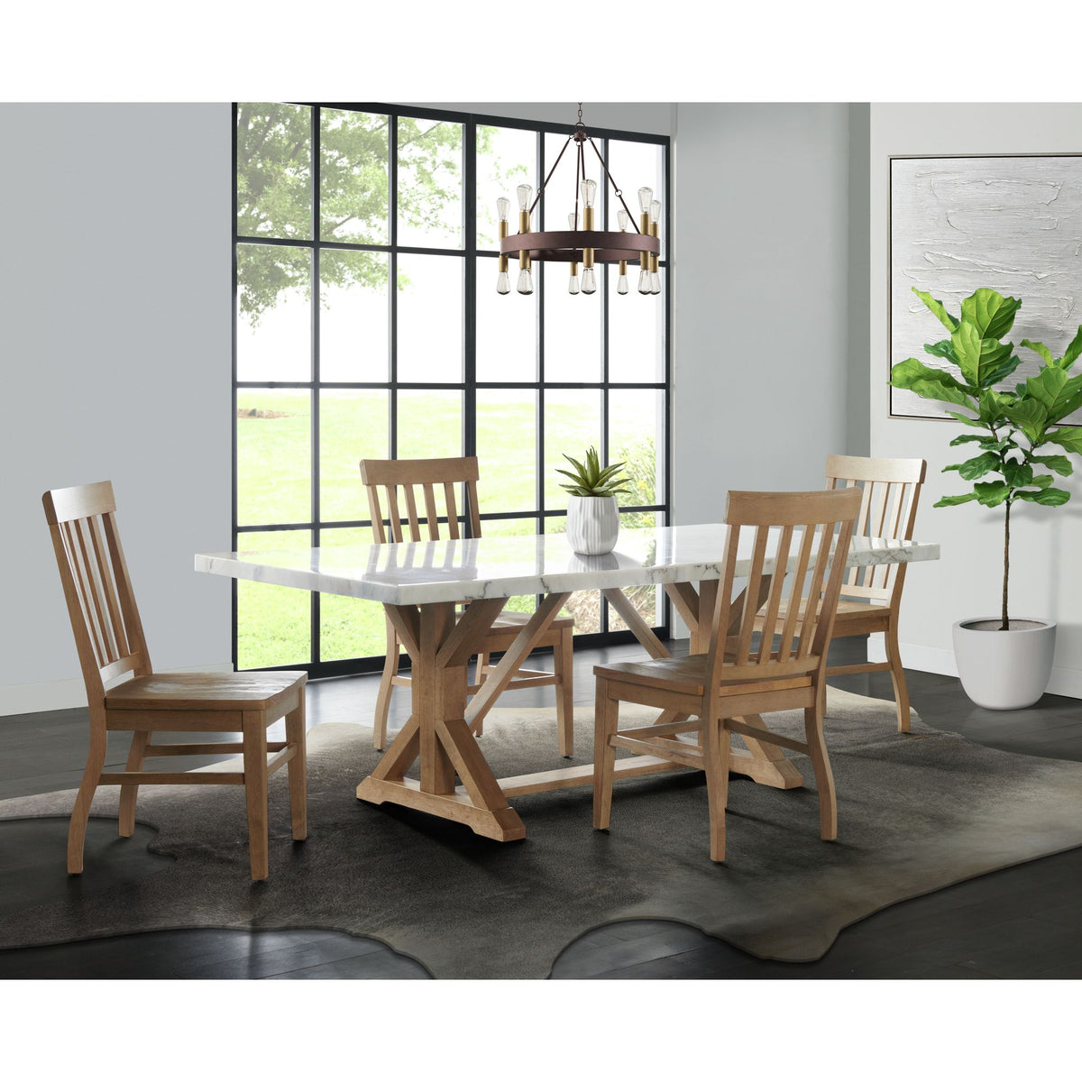 Lakeview White/Natural Rectangular Standard Height Dining Table Marble