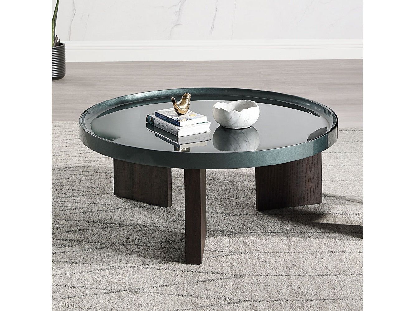 Lakita Blackish Green High Gloss/Smoked Oak Coffee Table - Ornate Home