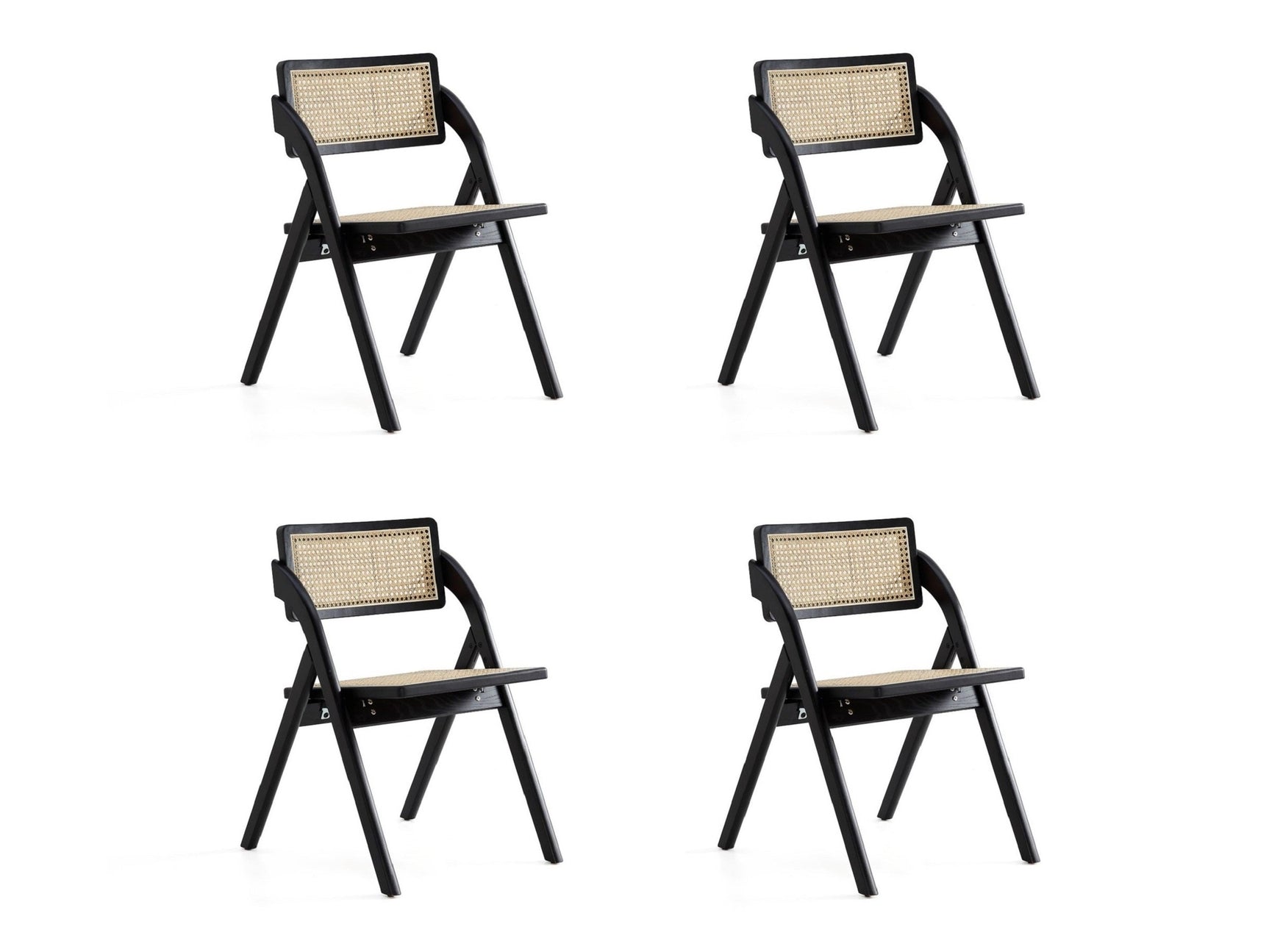 Lambinet Folding Dining Chair in Black and Natural Cane (set of 4) - Ornate Home
