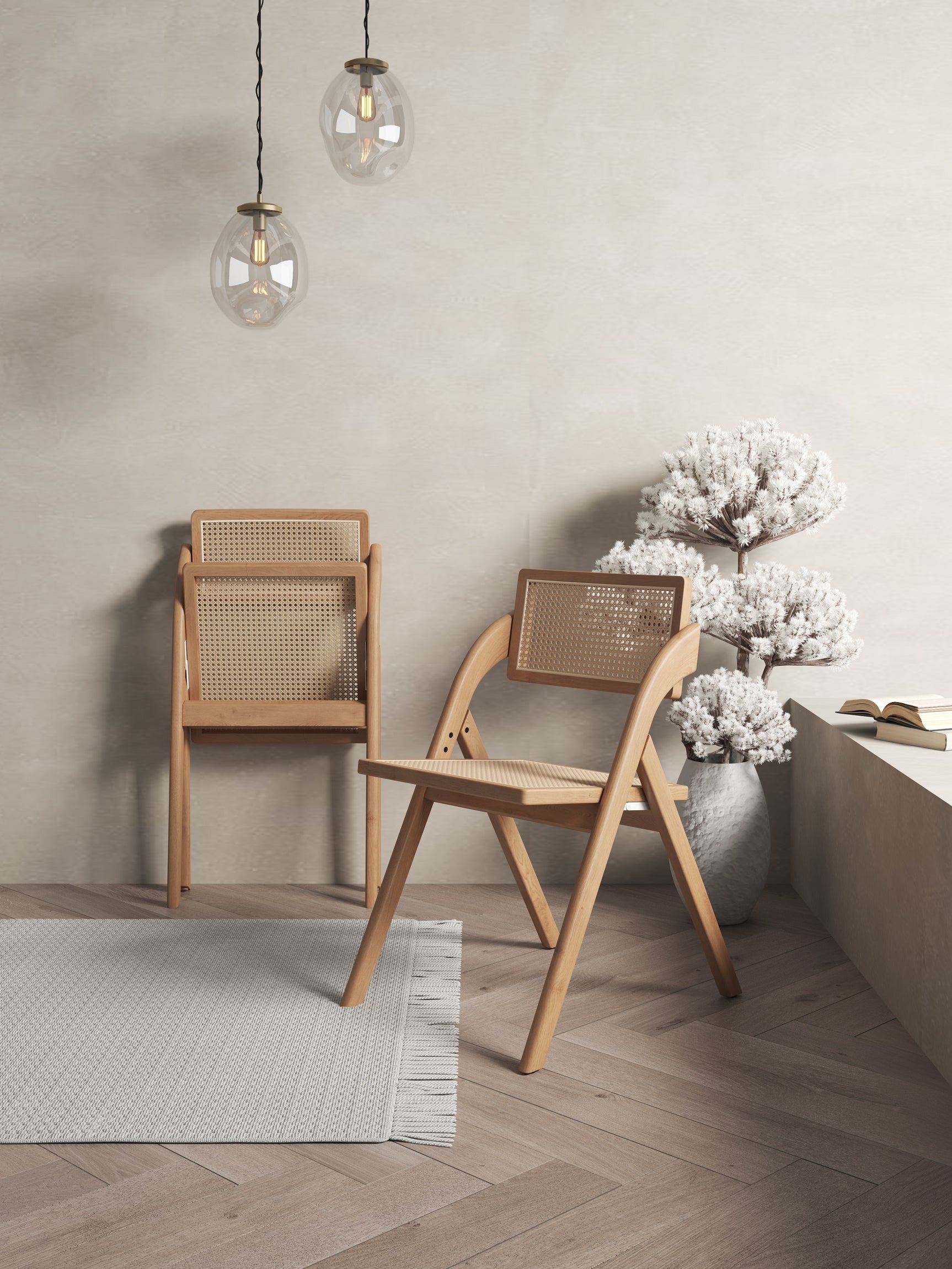 Lambinet Folding Dining Chair in Nature Cane (set of 4) - Ornate Home