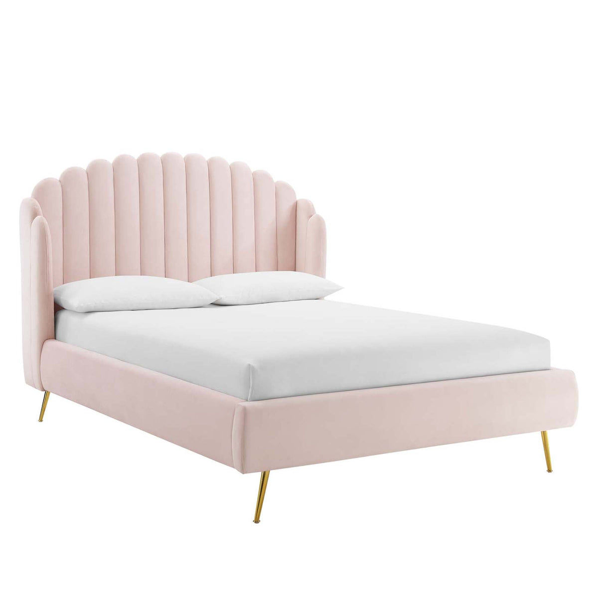 Lana Pink Performance Velvet Queen Wingback Platform Bed - Ornate Home