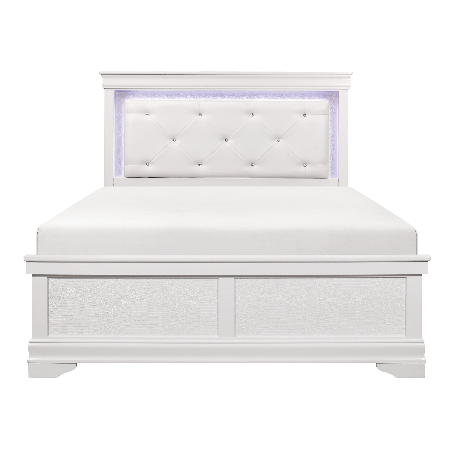 Lana White Queen Panel Bed w/ LED Light HB - Ornate Home
