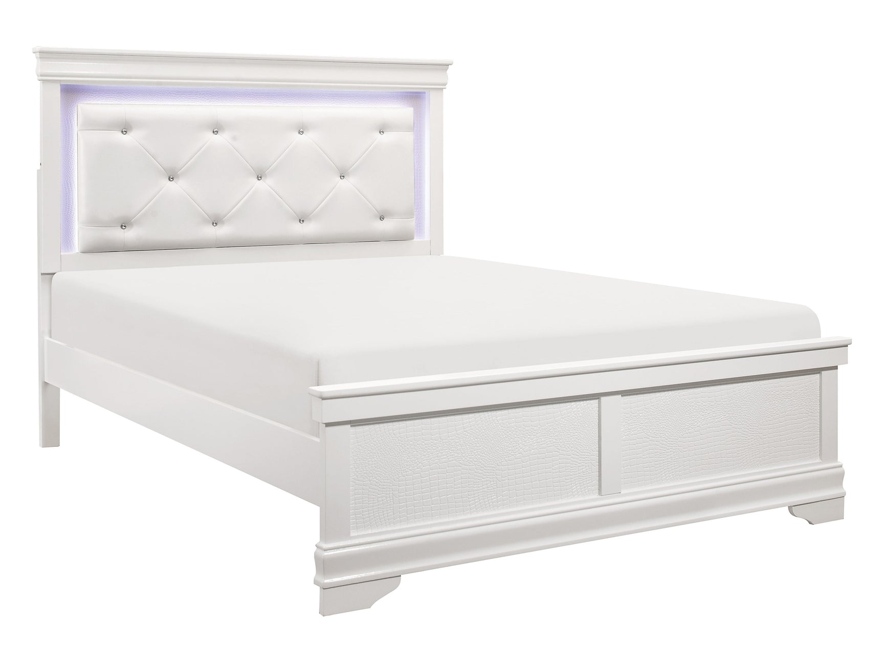 Lana White Queen Panel Bed w/ LED Light HB - Ornate Home